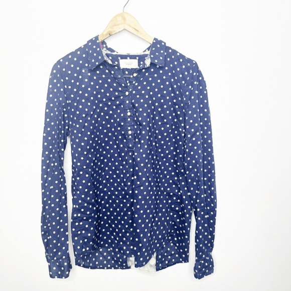 Trovata Birds of Paradis Polka Dot Lace Insert Popover Top blue womens Large - Picture 2 of 5